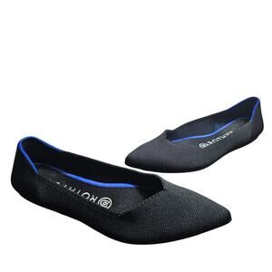 ROTHY'S The Point  Pointed Toe Flats solid Black Royal Blue Trim-Size 7 washable